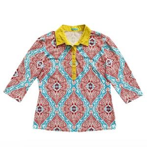 J. McLaughlin Damask printed collared Catalina cloth top